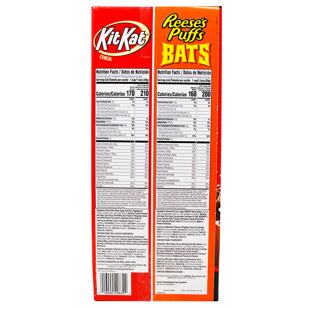 Reese's Puffs Bats & Kit Kat Cereal - 38oz Nutrition Facts Ingredients