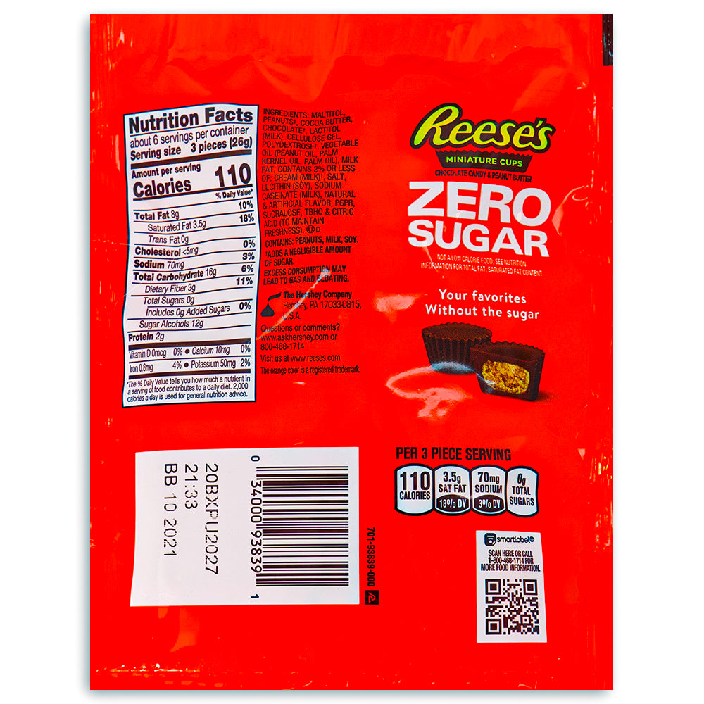 Reese's Zero Sugar Miniature Cups - 5.1oz Nutrition Facts Ingredients