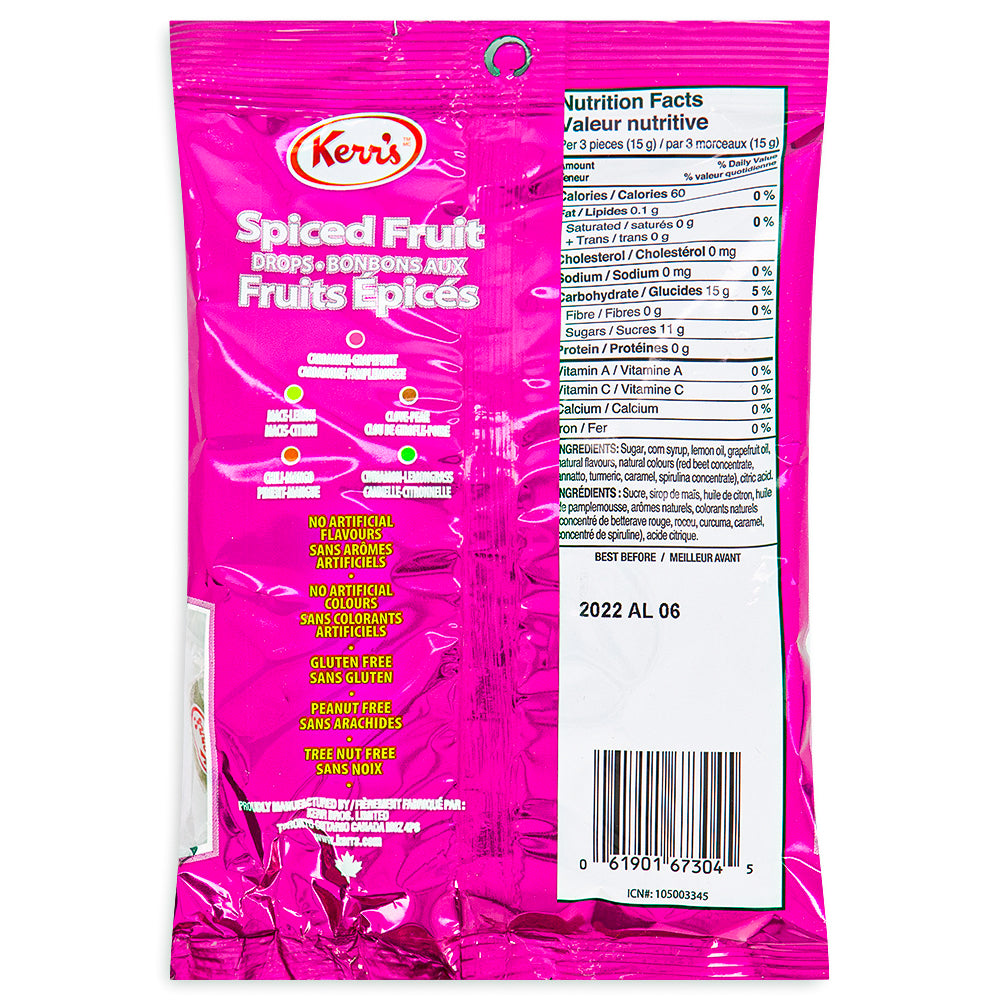 Kerr's Spiced Fruit Drops - 200g Nutrition Facts Ingredients