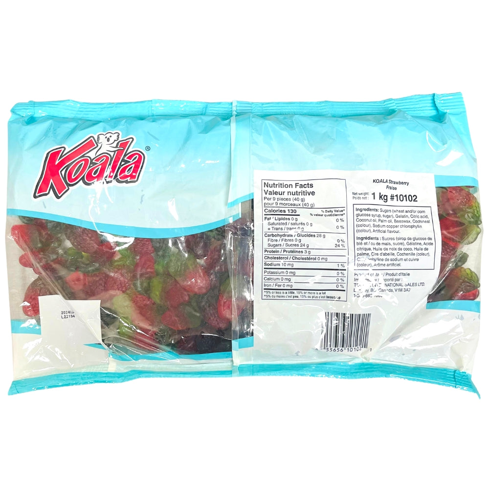 Koala Strawberries Gummies - 1kg Nutrition Facts Ingredients, gummie candy, gummy candy, fun gummies, soft gummies, fruity gummies, soft gummy, strawberry candy, strawberry gummy, bulk candy, bulk gummies