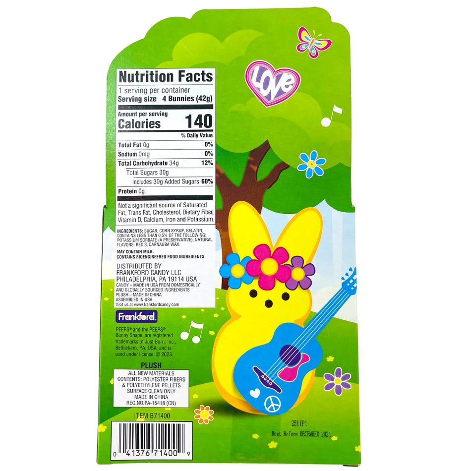 Peeps Marshmallow Pink Bunnies Flower Power Plush Gift Box - 1.5oz Nutrition Facts Ingredients