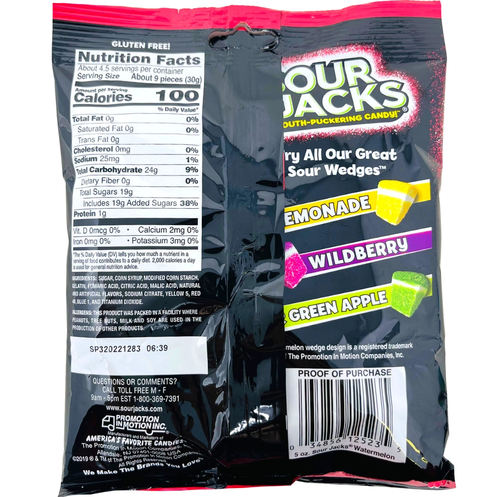 Sour Jacks Watermelon Mouth Puckering Candy - 5oz Nutrition Facts Ingredients