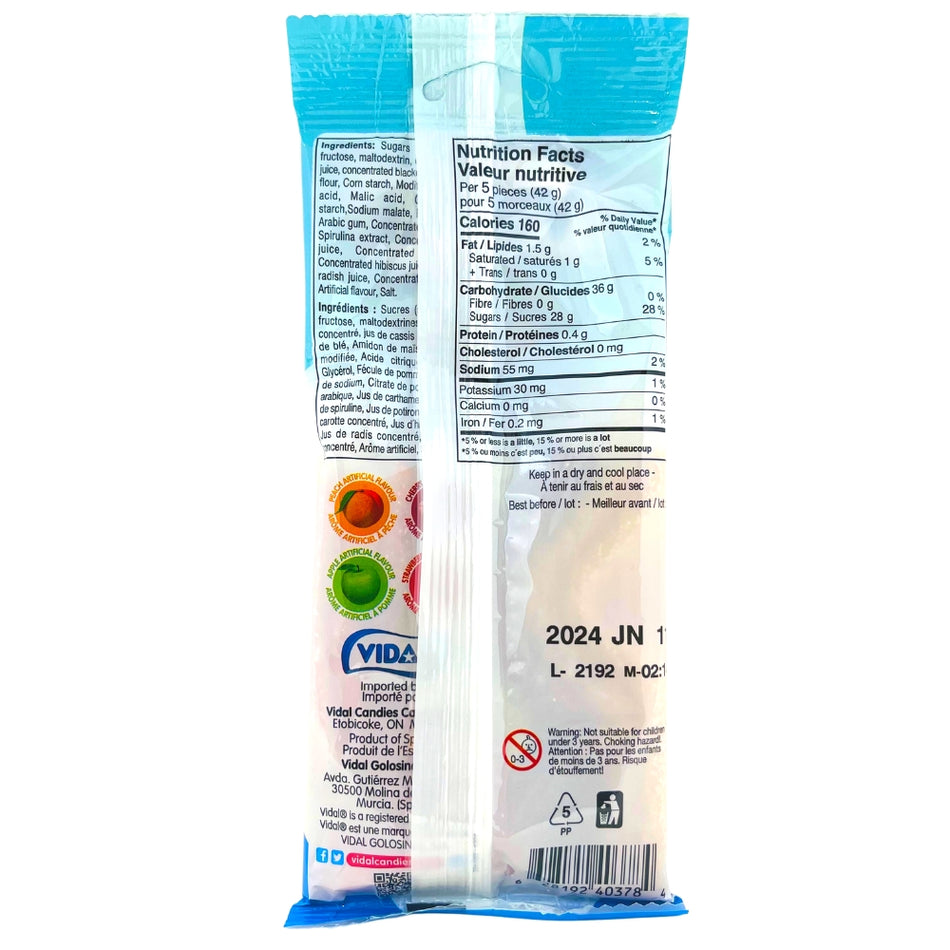 Vidal Sour Pencils Candy - 100g Nutrition Facts Ingredients