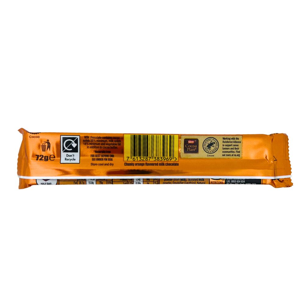 Yorkie Orange Duo Bar - 72g Nutrition Facts Ingredients