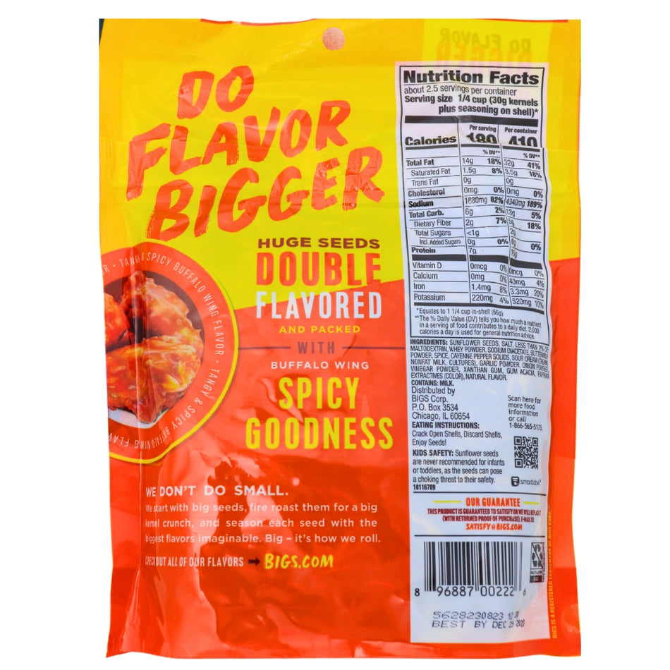 BIGS Buffalo Wings Sunflower Seeds - 152 g Nutrition Facts Ingredients