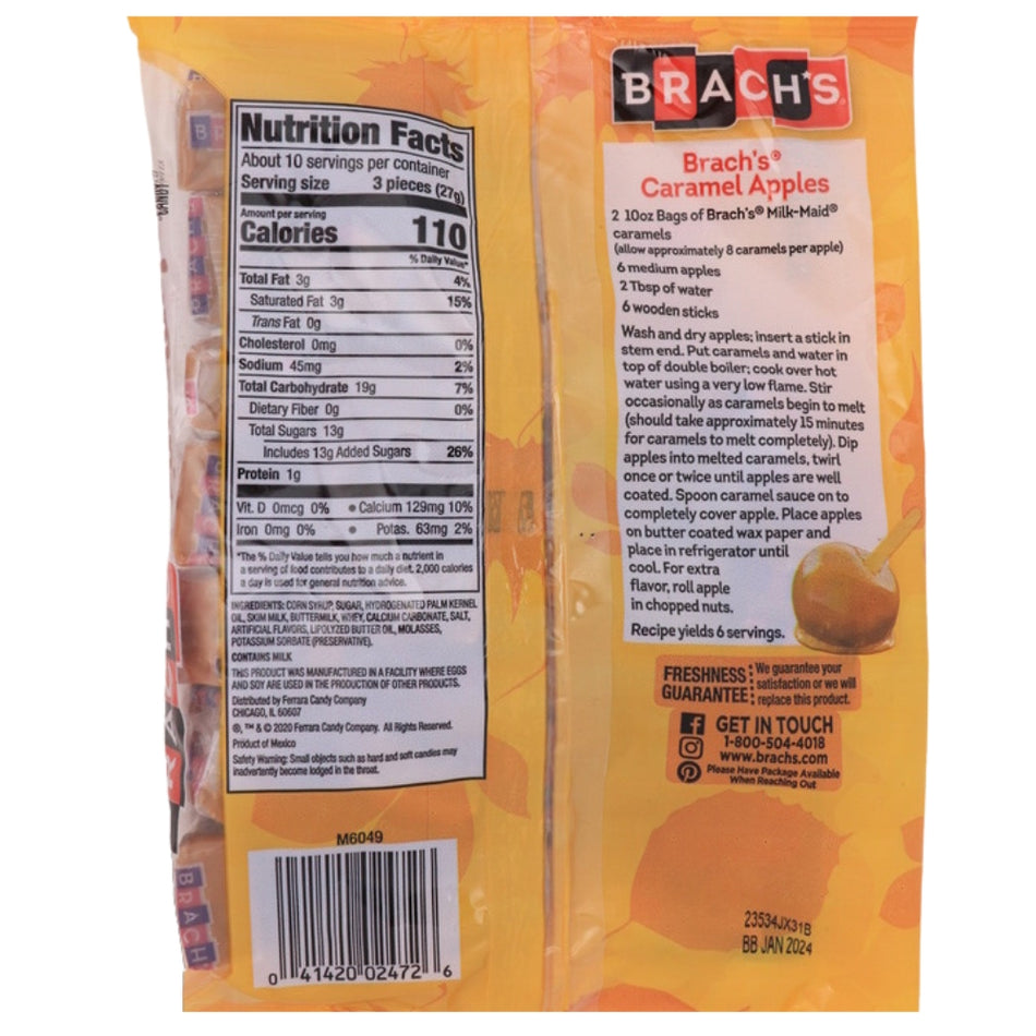 Brachs Milk Maid Caramels - 10oz Nutrition Facts Ingredients-Caramel Candy - Old Fashioned Candy