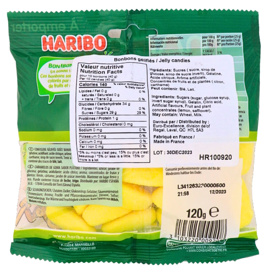 Haribo Bananas - 120g Nutrition Facts Ingredients, Haribo Bananas, whimsical treats, fruity enchantment, delicious escapade, tropics, burst of flavor, playful journey, miniature banana, juicy sweetness, symphony of flavors, playful chewiness, tropical and tasty, snack time adventures, blissful whimsy, fruity delight, paradise, banana gummy