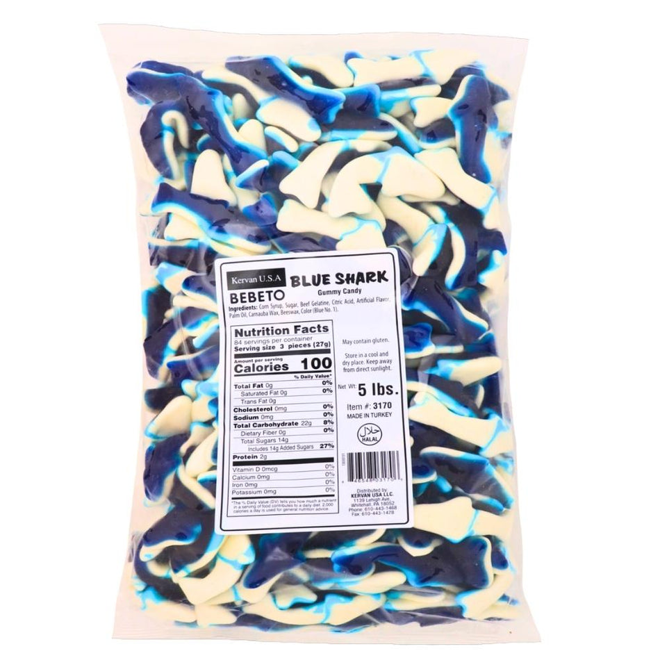 Kervan Blue Sharks Gummy Candy-5lbs-Bulk Candy-Gummy Candy-Gummies-Gummy Sharks-Blue Raspberry