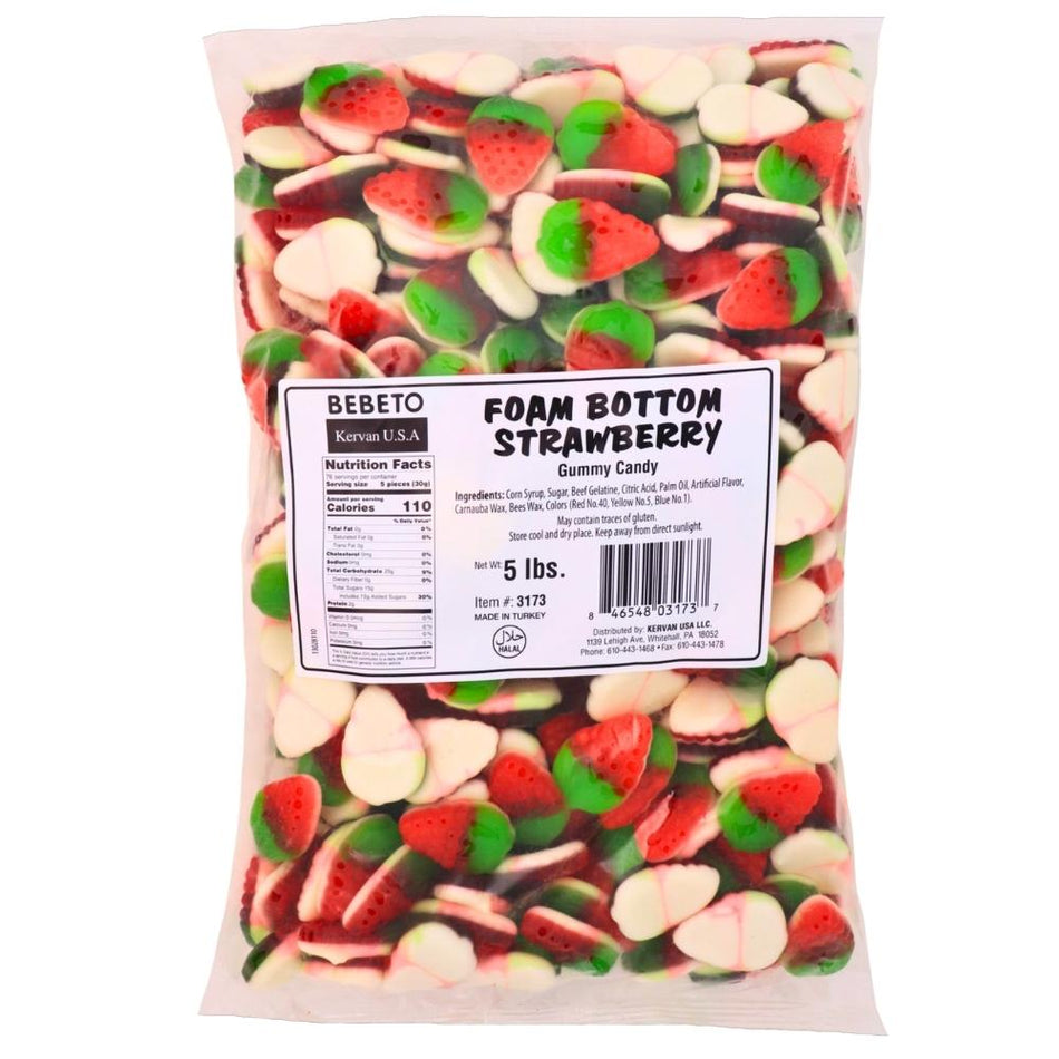 Kervan Foam Bottom Strawberry Gummy Candy-5lbs Nutrition Facts Ingredients-Bulk Candy-Gummy Candy-Gummies-Strawberry Candy-Fruit Candy