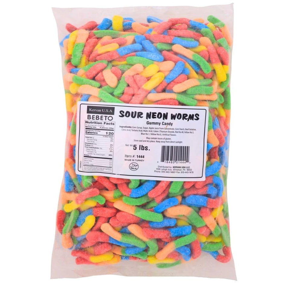 Kervan Sour Neon Worms Gummy Candy-5 lbs-Bulk Candy-Gummy Candy-Gummies-Sour Candy-Gummy Worms