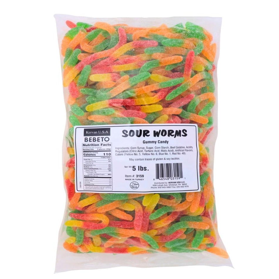 Kervan Sour Worms Gummy Candy-5 lbs. Nutrition Facts Ingredients