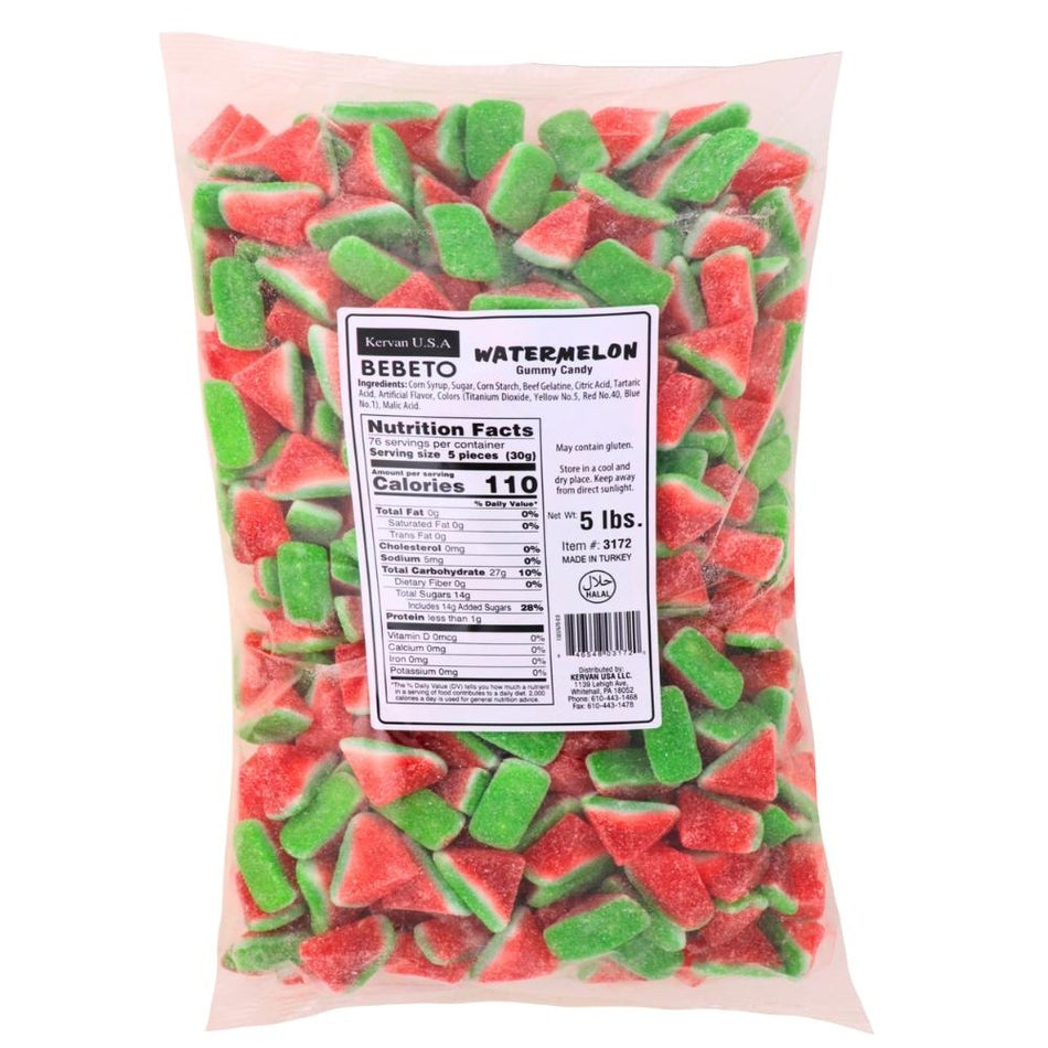 Kervan Watermelon Gummy Candy-5 lbs. Nutrition Facts Ingredients