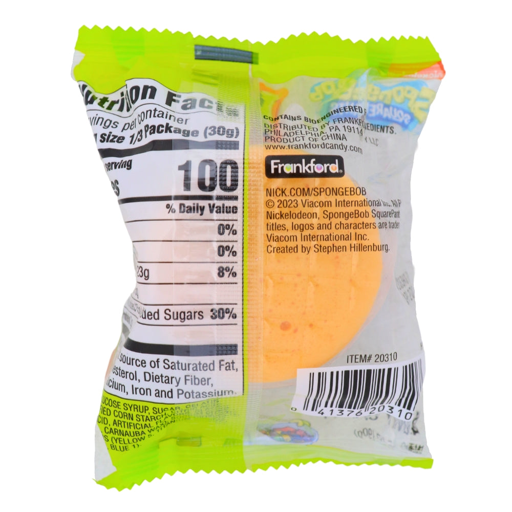 SpongeBob SquarePants Krabby Patty Slider - 3.18oz Nutrition Facts Ingredients-Krabby Patty Candy-SpongeBob Characters 