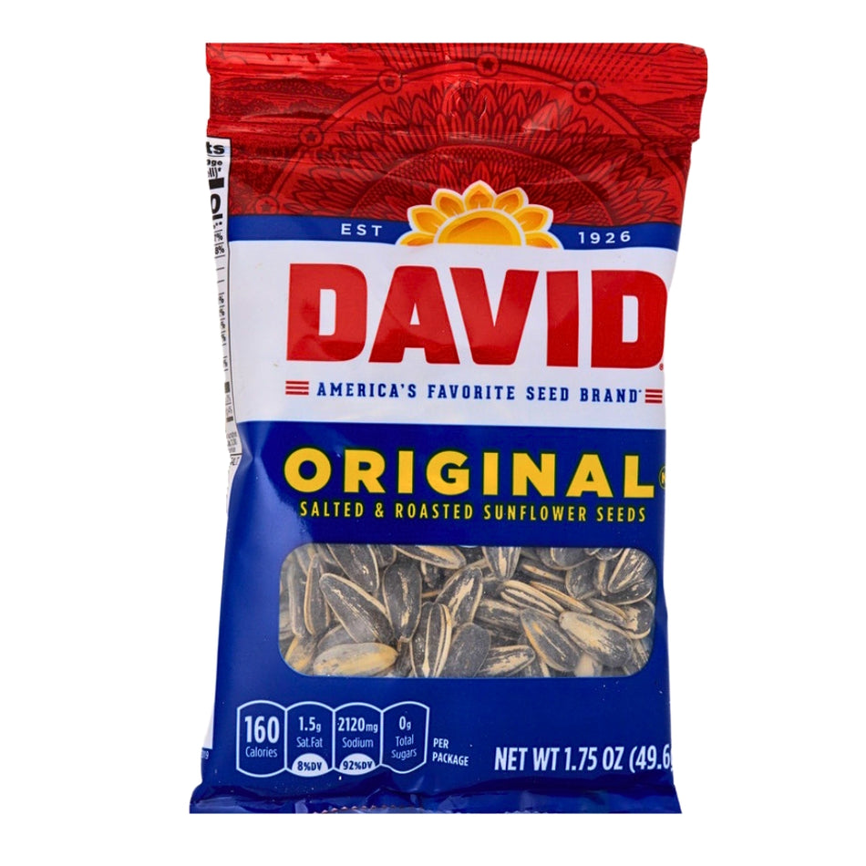 DAVID Original Sunflower Seeds - 1.75 oz., DAVID Original Sunflower Seeds, Timeless classic snack, Heart of a sunflower, Subtle nuttiness and hint of salt, Davids sunflower seeds, davids seeds, original sunflower seeds, sunflower seed