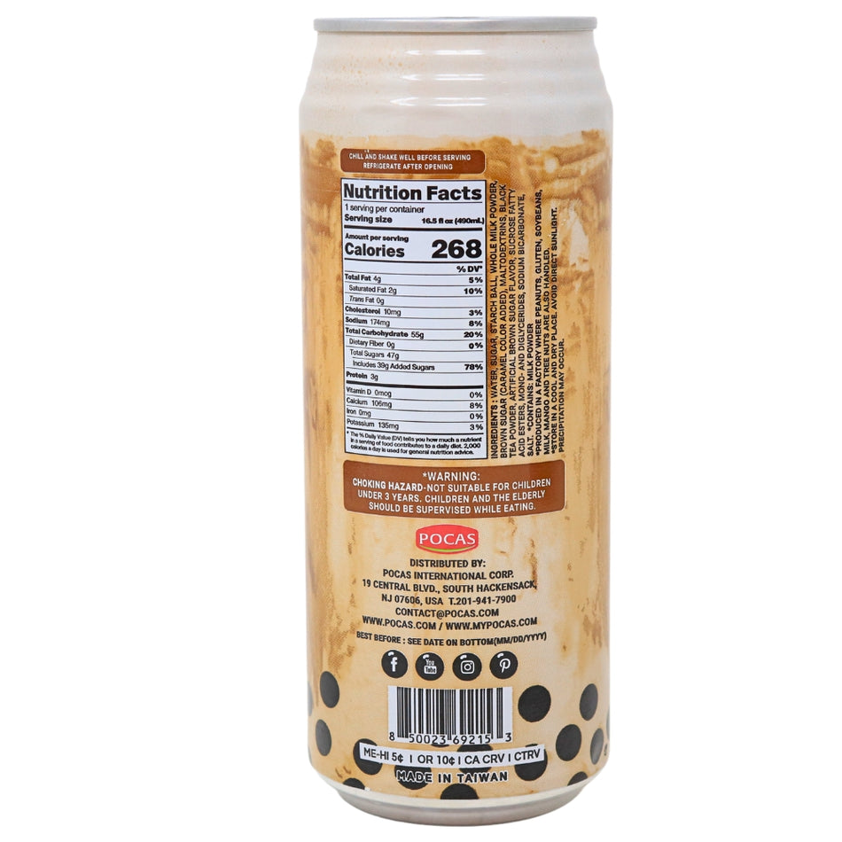 Pocas Bubble Tea with Tapioca Pearls Brown Sugar - 16.5oz Nutrition Facts Ingredients