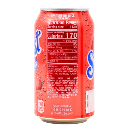 Sunkist Strawberry - 355ml Nutrition Facts Ingredients