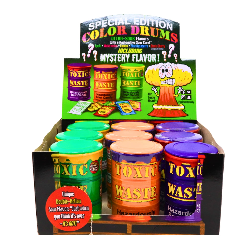 Toxic Waste Sour Candy Drum - 1.7oz, Toxic Waste Sour Candy Drum, Mouth-puckering adventure, Intensely sour candies, Tangy flavor symphony, Mind-boggling flavors, Rollercoaster of sensations, Sweet and sour balance, toxic waste, toxic waste candy, sour candy