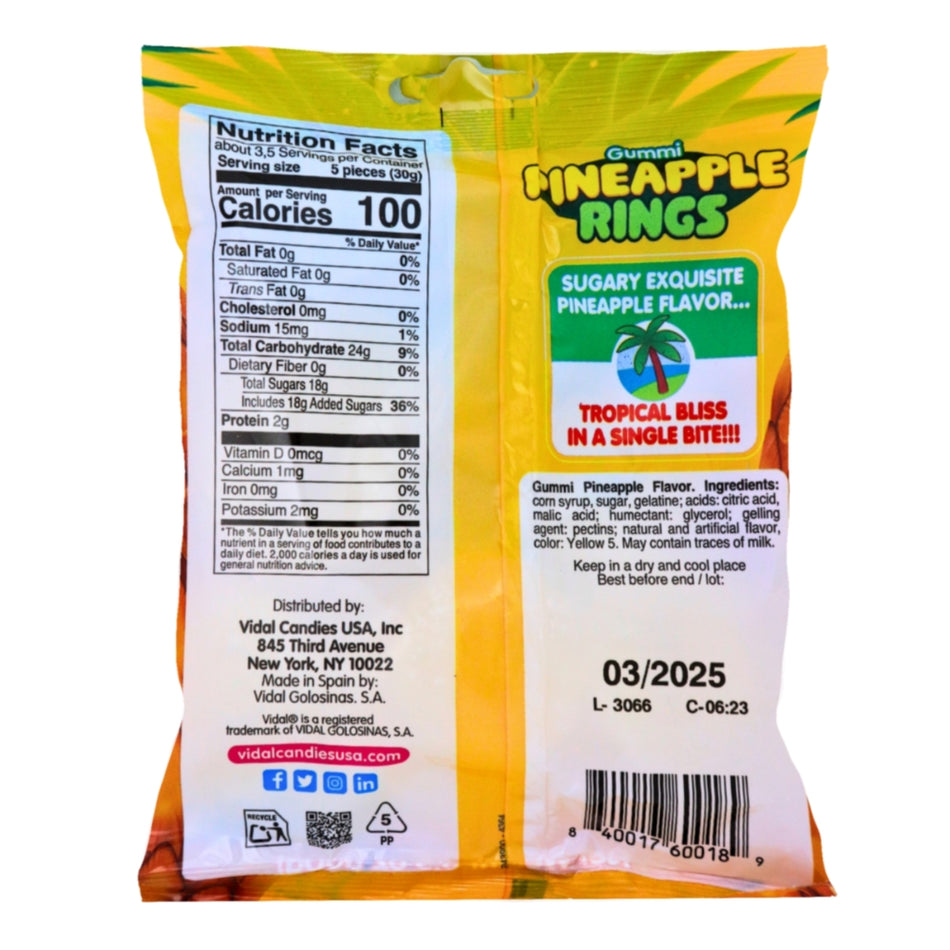 Vidal Pineapple Rings - 3.5oz Nutrition Facts Ingredients