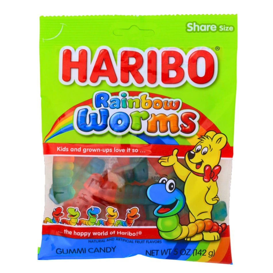 Haribo Rainbow Worms - 5oz, Haribo, haribo gummy, haribo gummies, soft gummy, chewy gummies, chewy gummy, german candy, german haribo, haribo candy, gummy worm, gummy worms