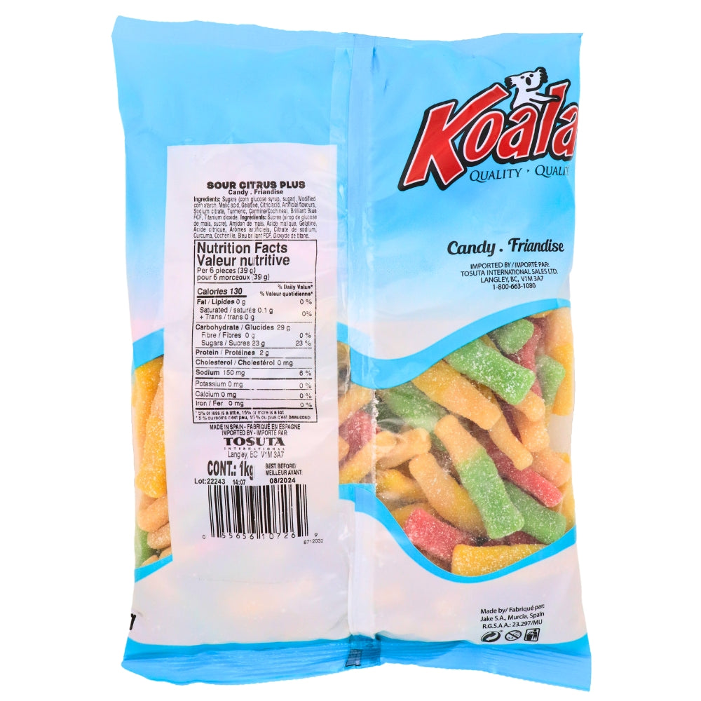 Koala Sour Citrus Bottles Candies-1 kg ingredients nutrition facts, Koala Sour Citrus Bottles Candies, Zesty Treats, Tangy Flavor, Citrus Sensation, Fun-Sized Delights, Sour Candy, Pucker-Up Goodness