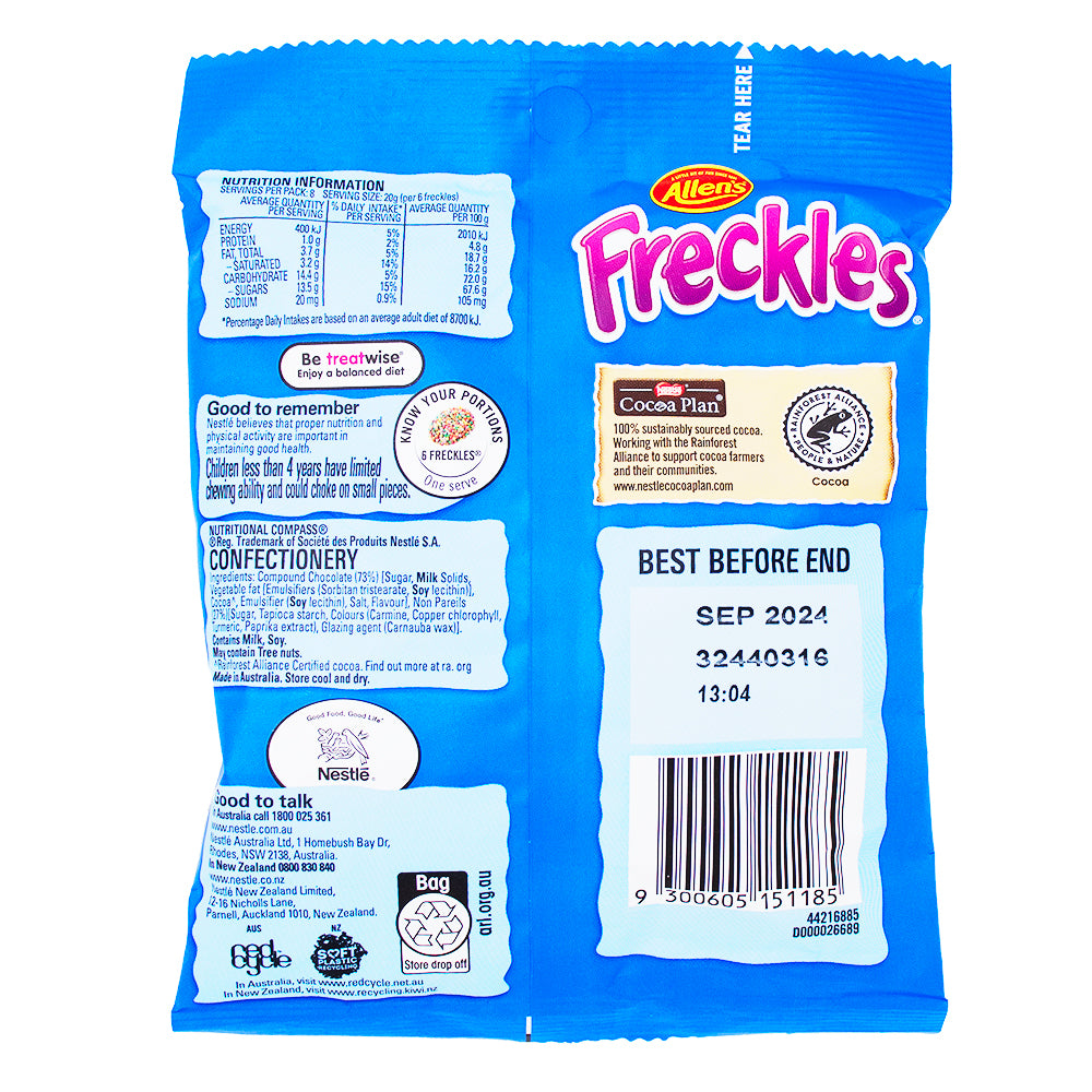 Allen's Freckles (Aus) - 160g Nutrition Facts Ingredients