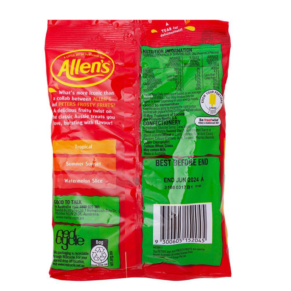 Allen's Frosty Fruits Popsicle Gummies (Aus) - 170g Nutrition Facts Ingredients