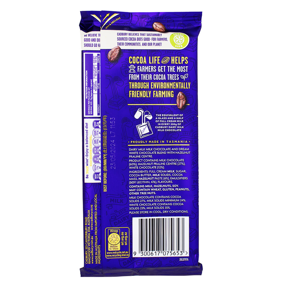 Cadbury Dairy Milk Marble (Aus) - 173g Nutrition Facts Ingredients