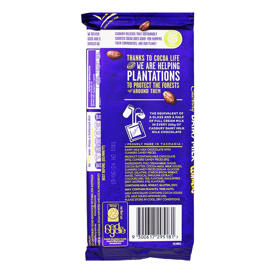 Cadbury Dairy Milk Clinkers (Aus) - 170g Nutrition Facts Ingredients