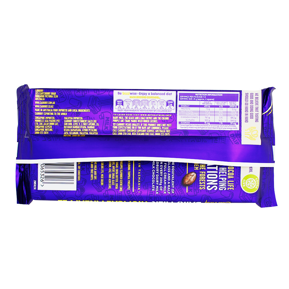 Australia Cadbury Dairy Milk Tropical Pineapple - 180g (Aus) Nutrition Facts Ingredients