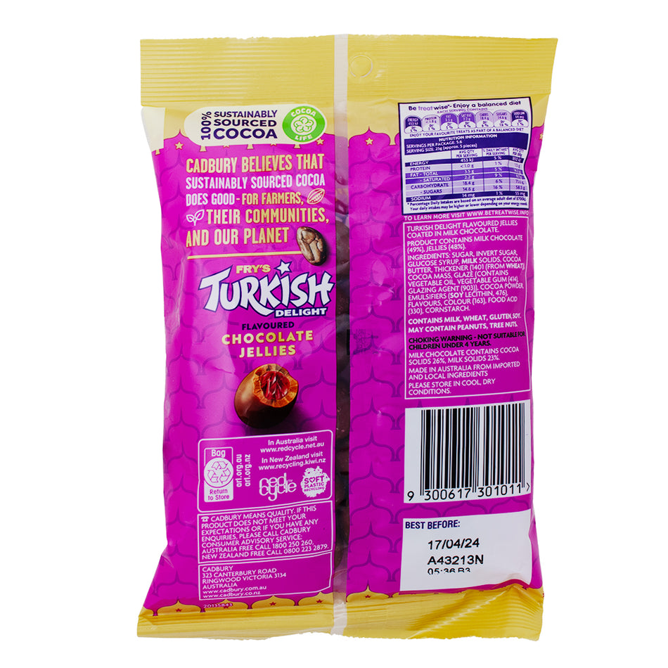 Fry's Turkish Delight Chocolate Jellies (Aus) - 140gNutrition Facts Ingredients