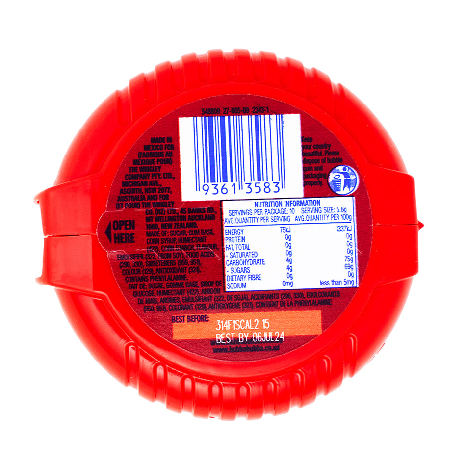 Hubba Bubba Tape Seriously Strawberry (Aus) Nutrition Facts Ingredients