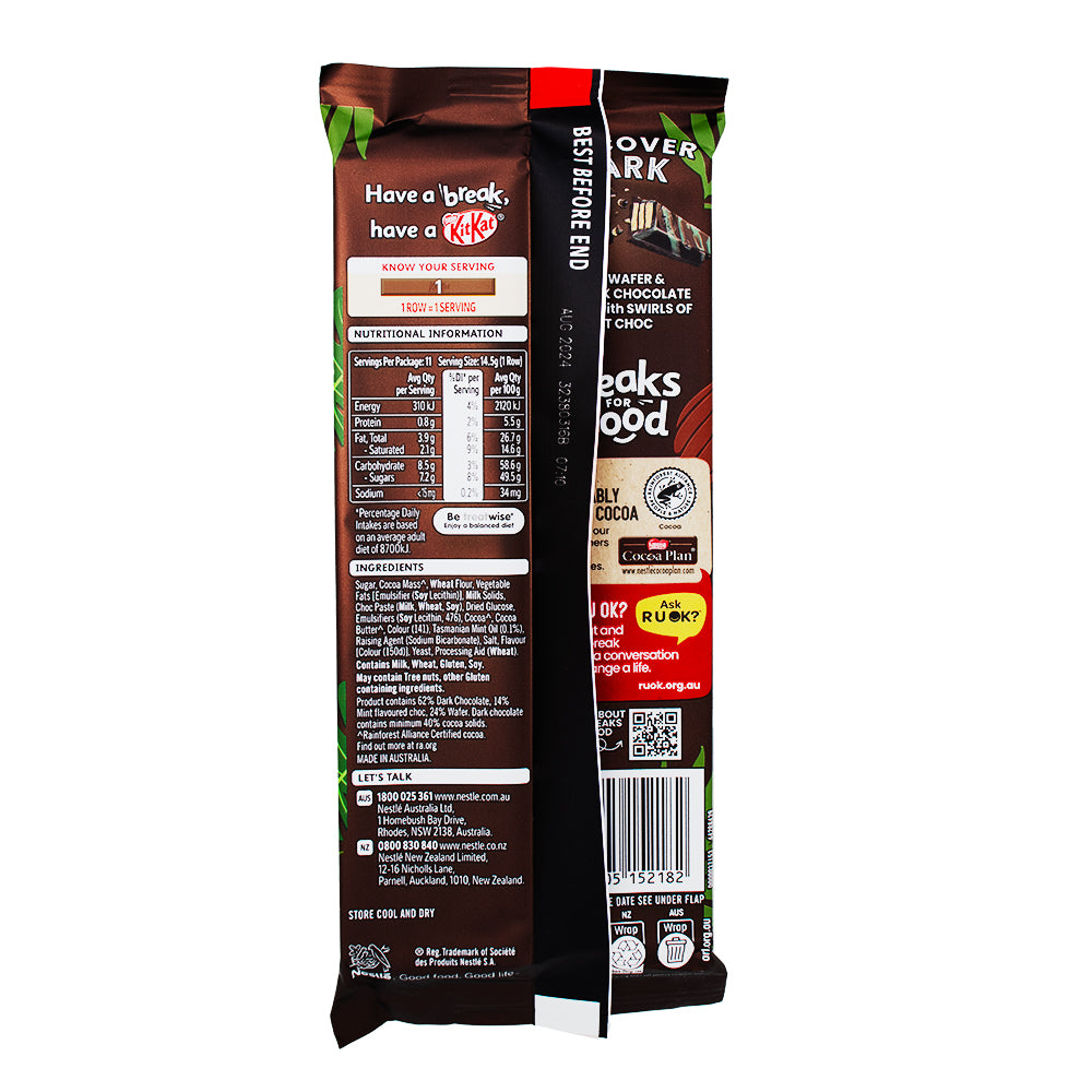 Kit Kat Dark with Tasmanian Mint (Aus) - 160g  Nutrition Facts Ingredients