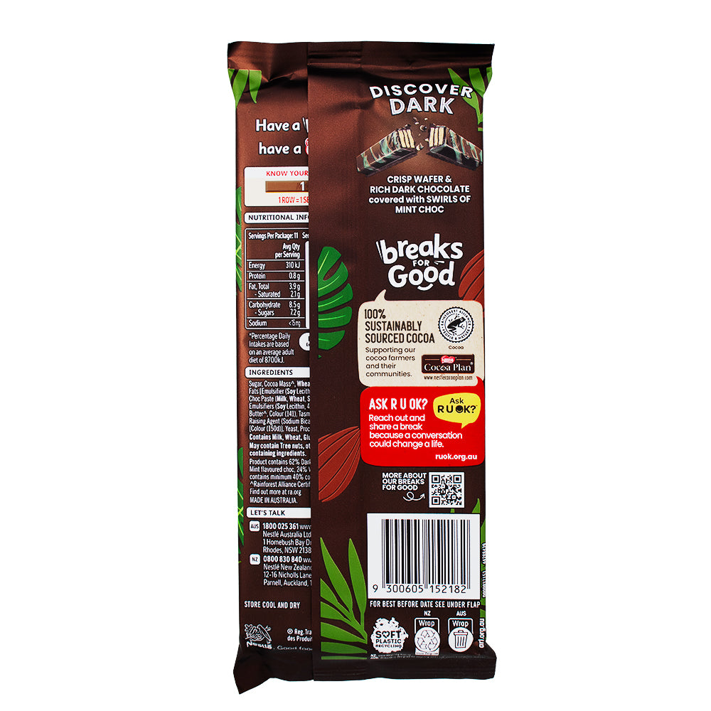 Kit Kat Dark with Tasmanian Mint (Aus) - 160g  Nutrition Facts Ingredients