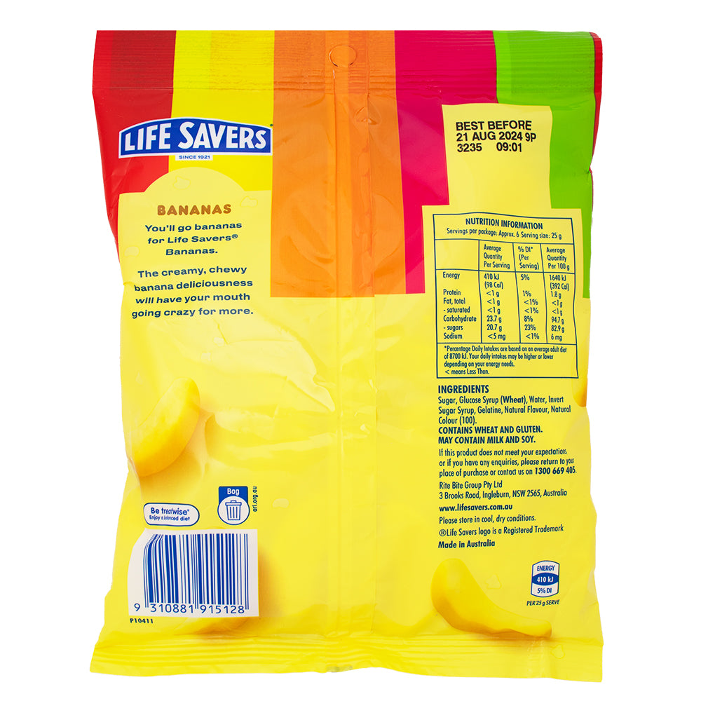 Lifesavers Bananas (Aus) - 160g Nutrition Facts Ingredients