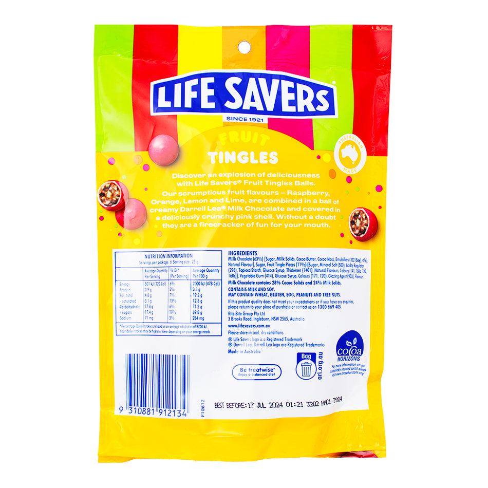 Lifesavers Fruit Tingles Chocolate (Aus) - 150g Nutrition Facts Ingredients