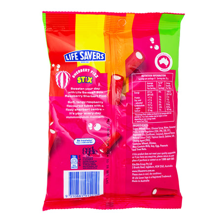 Lifesavers Stix Raspberry Sherbet Fizz (Aus) - 200g Nutrition Facts Ingredients