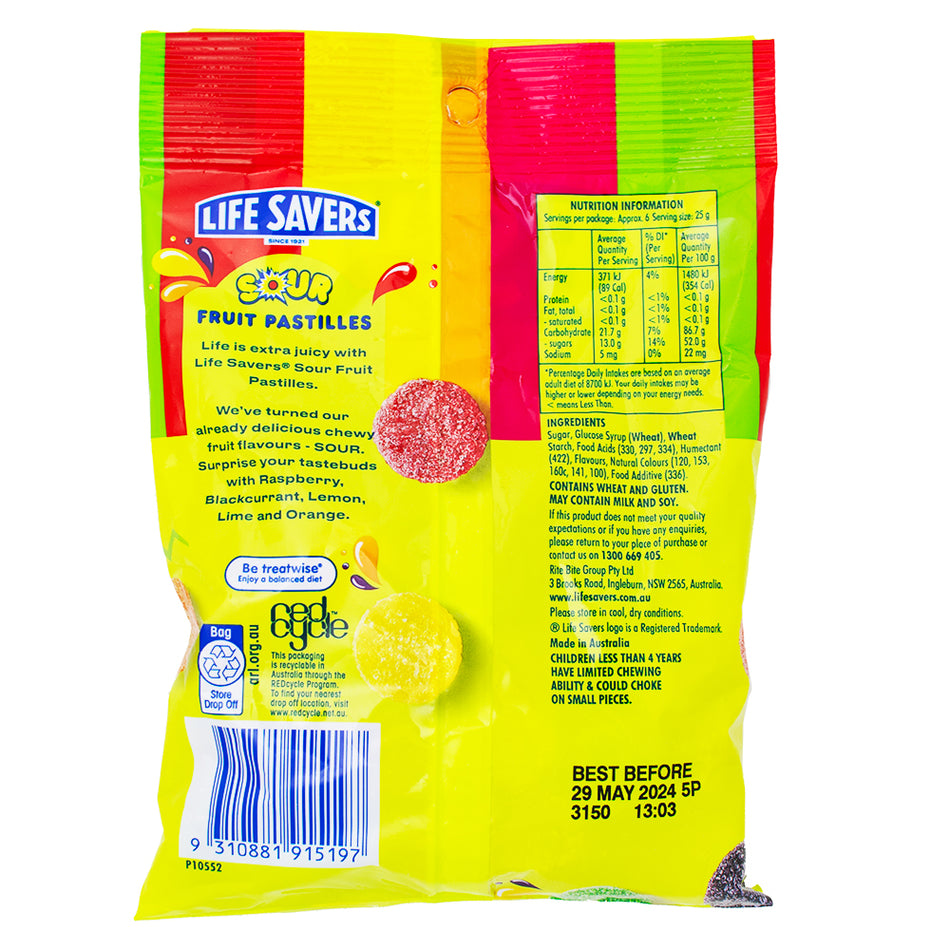 Lifesavers Sour Fruit Bastilles (Aus) - 170g Nutrition Facts Ingredients