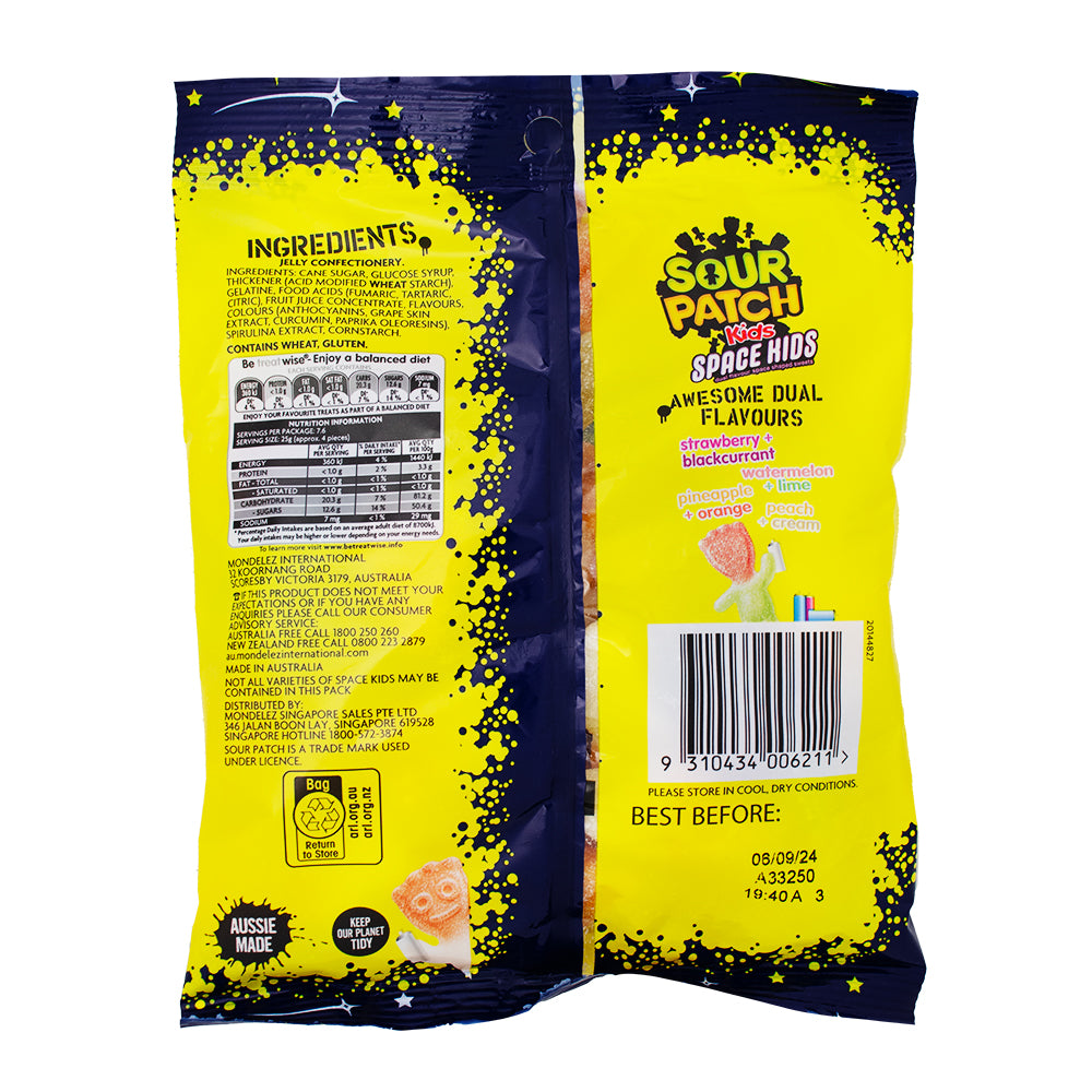 Sour Patch Kids Space (Aus) - 190g Nutrition Facts Ingredients