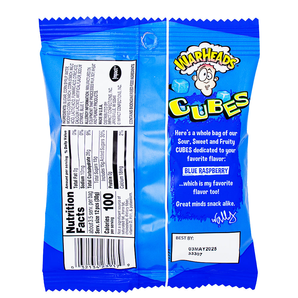 Warheads All Blue Raspberry Cubes - 3.5oz Nutrition Facts Ingredients