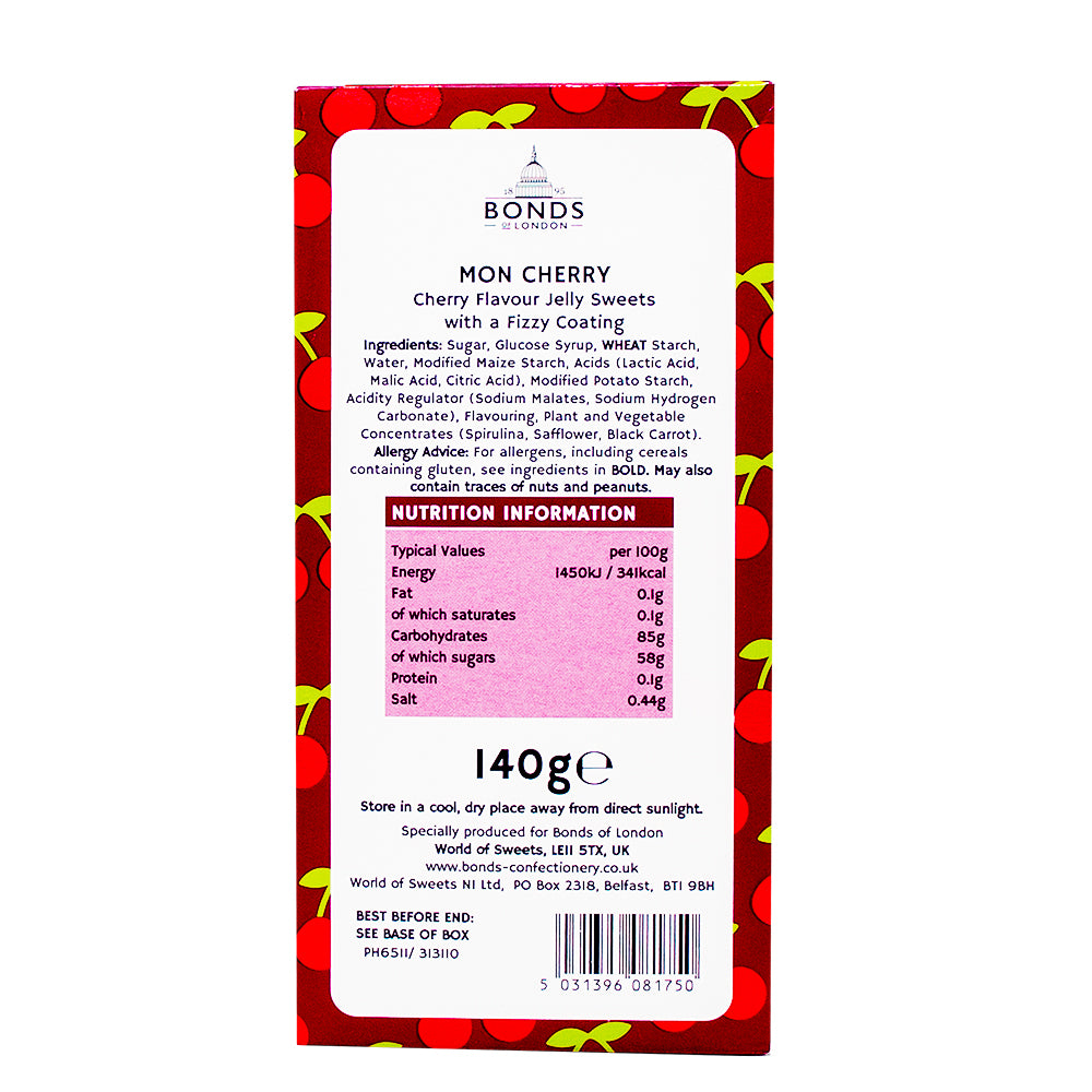 Bonds Gift Box Mon Cherry (UK) - 140g Nutrition Facts Ingredients