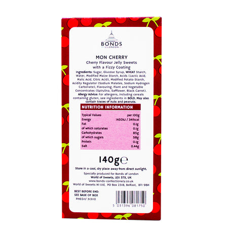 Bonds Gift Box Mon Cherry (UK) - 140g Nutrition Facts Ingredients