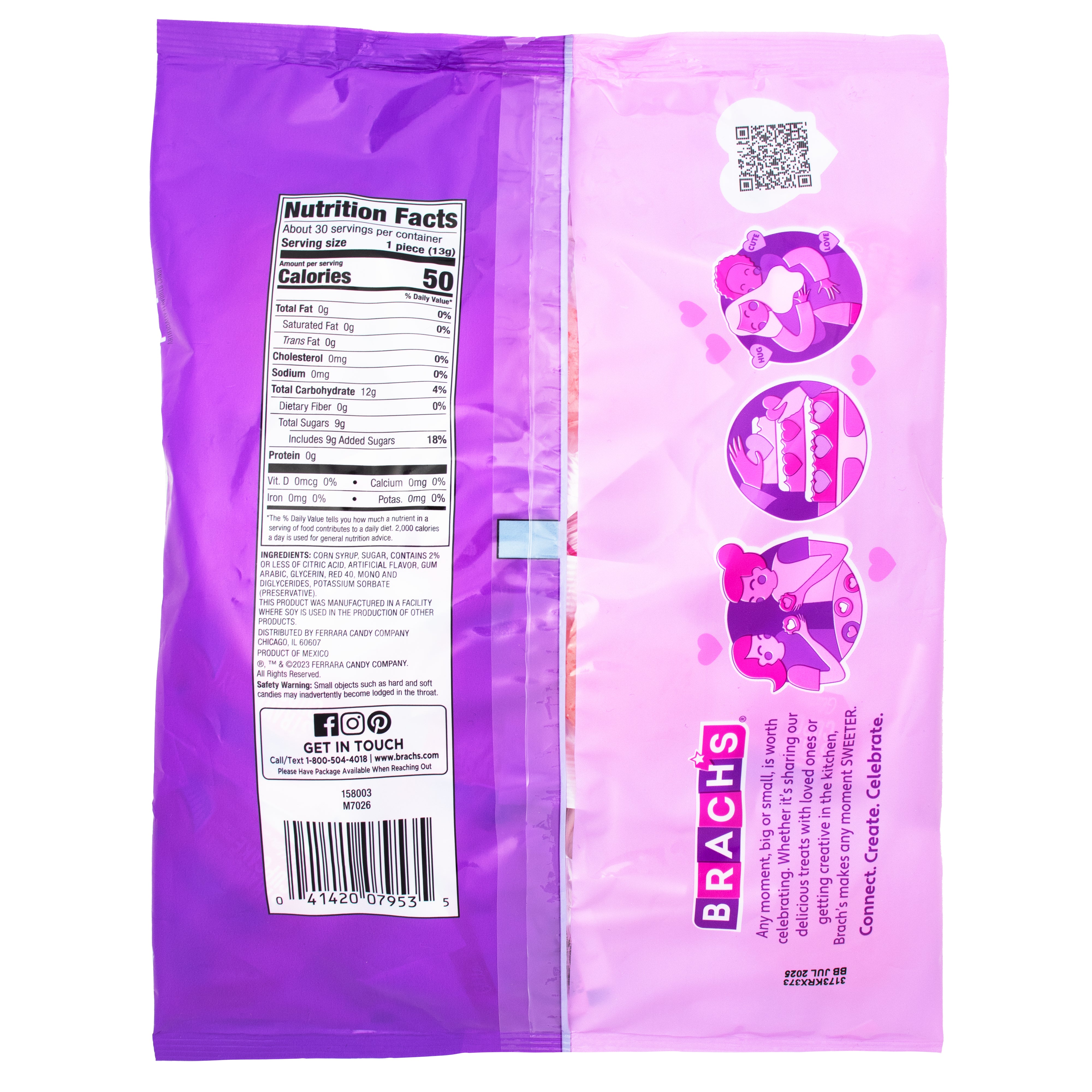 Brach's Strawberry Cupcake Glitter Lollipops 30ct - 13.7oz Nutrition Facts Ingredients-Lollipops-Valentine’s Day candy-Bulk Candy