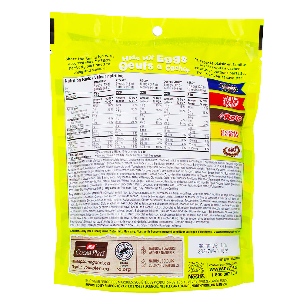 Nestle Assorted Hide Me Eggs - 300 g - Chocolate Eggs - Easter Candy ingredients nutrition facts