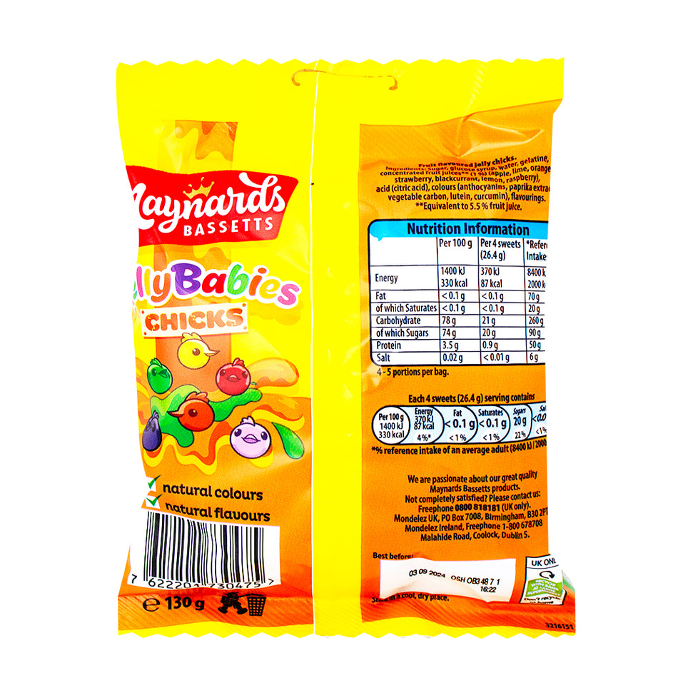 Maynards Bassetts Jelly Babies Chicks (UK) - 165g  Nutrition Facts Ingredients