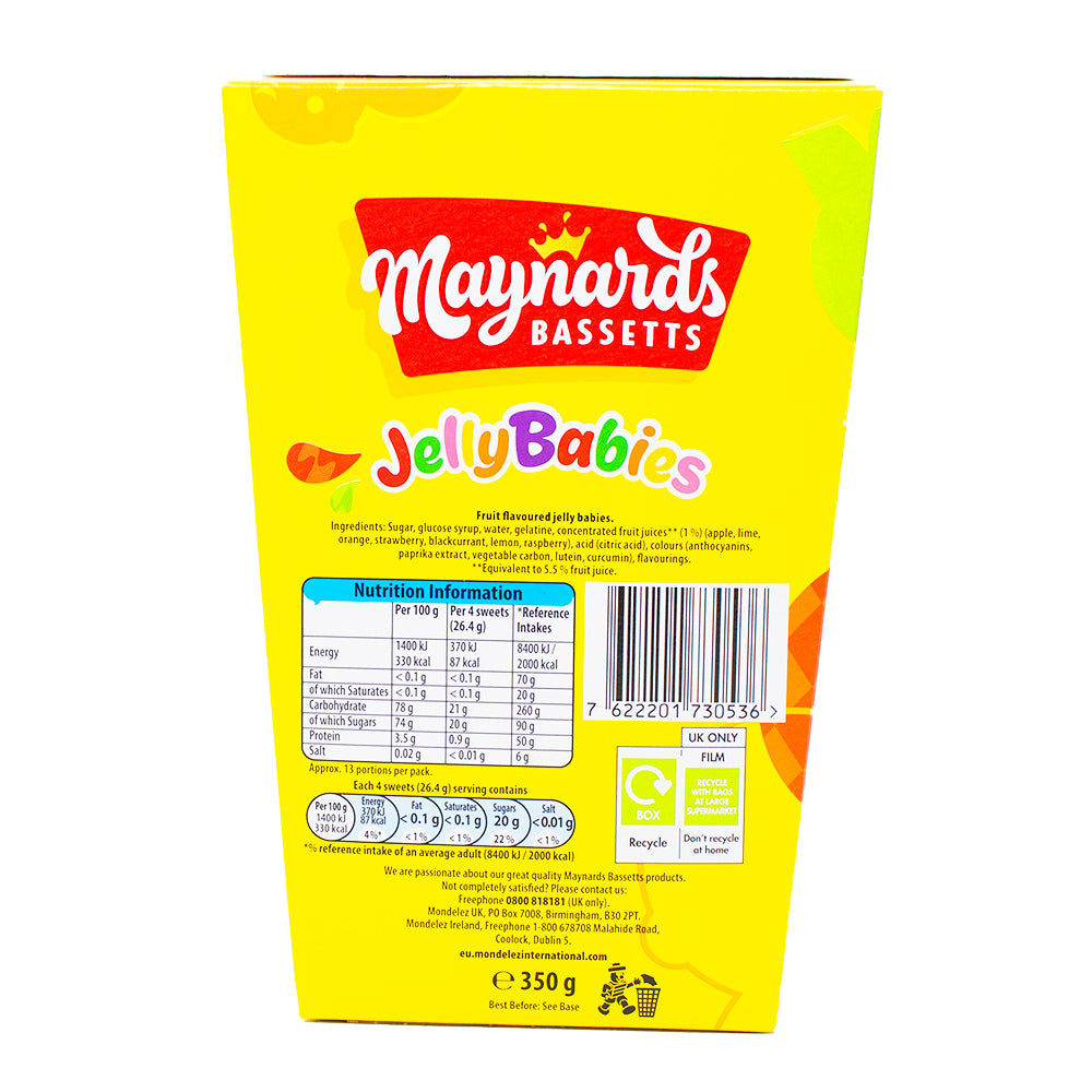 Maynards Bassetts Jelly Babies - 350g - British candy  Nutrition Facts Ingredients