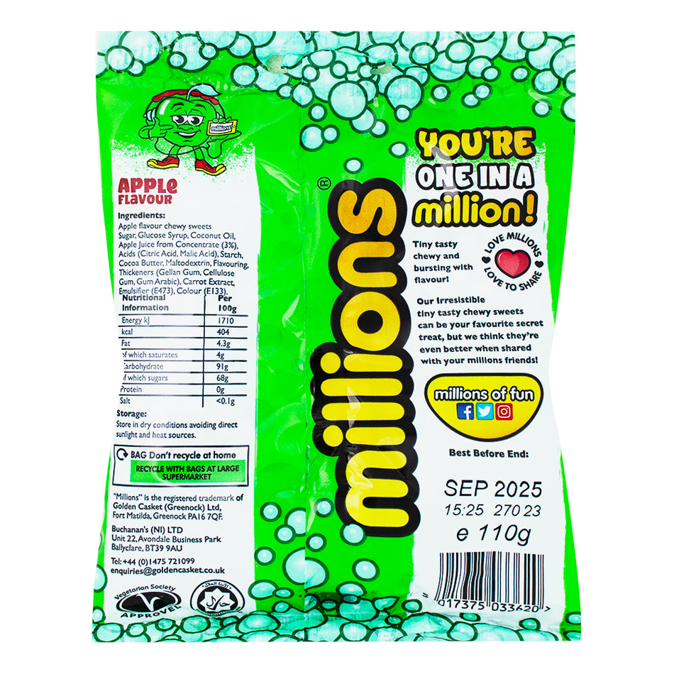 Millions Apple Bag (UK) - 110g Nutrition Facts Ingredients