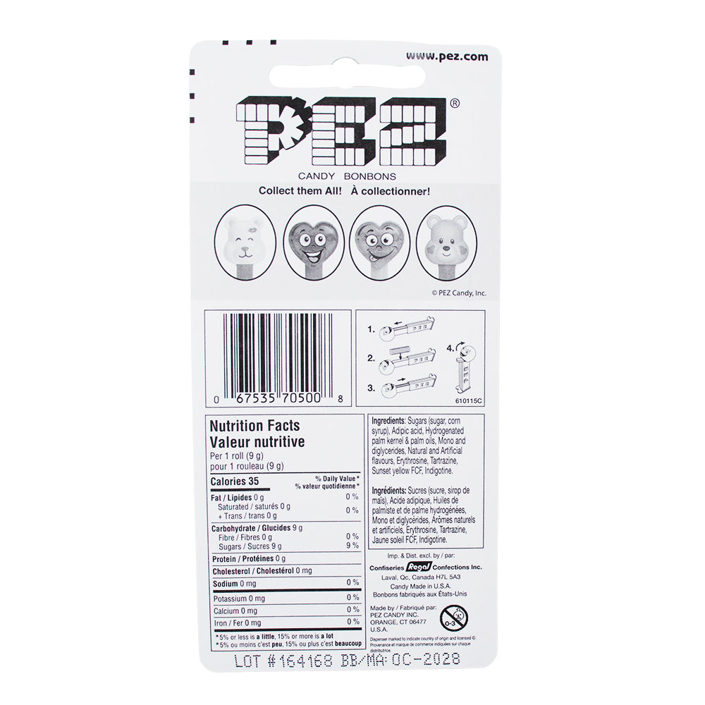 PEZ Valentine Teddy Bear - 16g Nutrition Facts Ingredients