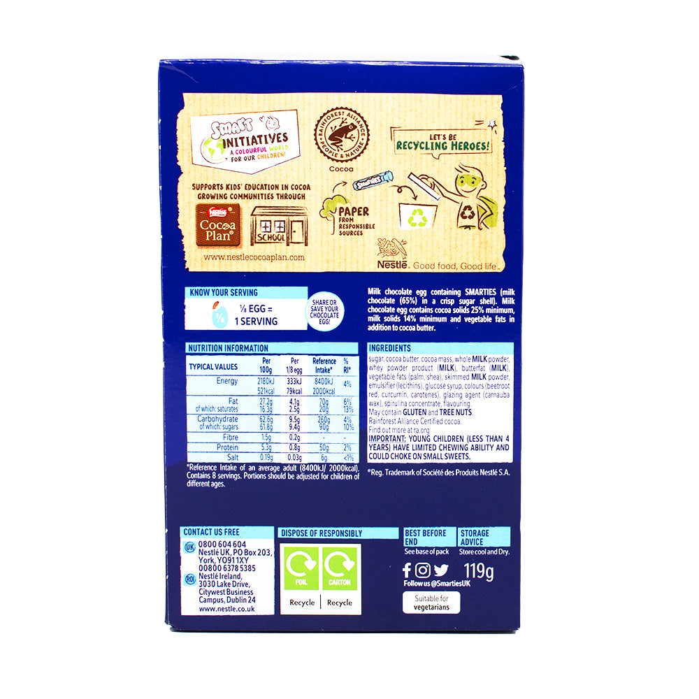 Smarties Easter Egg Medium (UK) - 119g  Nutrition Facts Ingredients