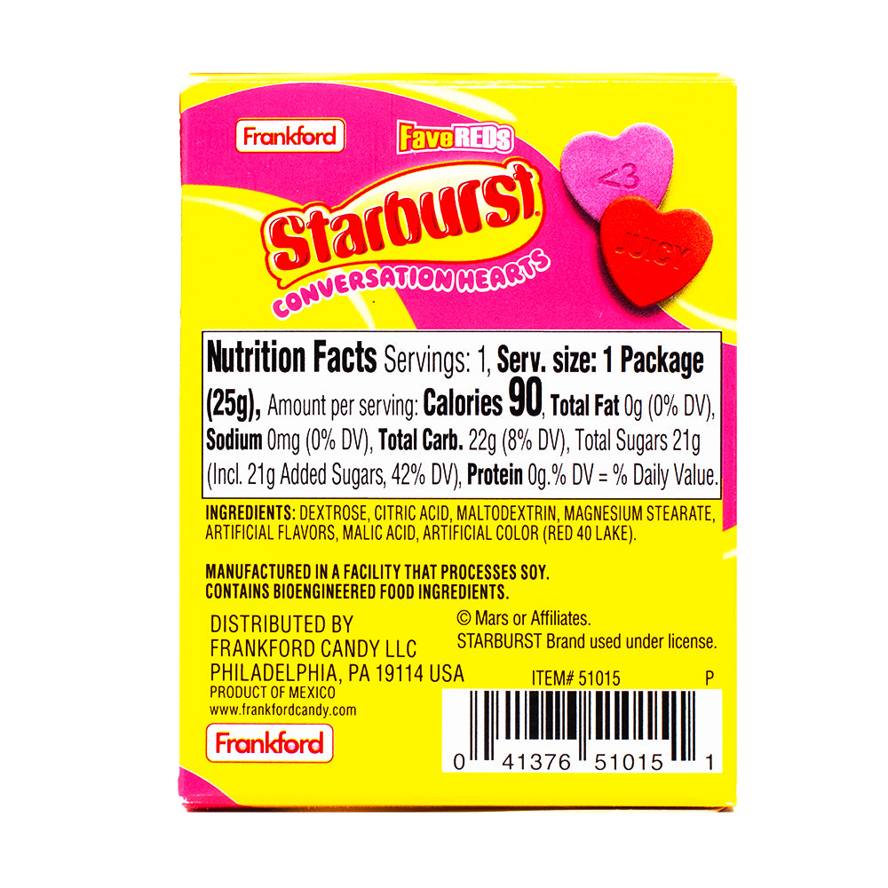 Starburst Conversation Hearts - .88oz Nutrition Facts Ingredients-Conversation hearts-Candy hearts-Pink candy Starburst