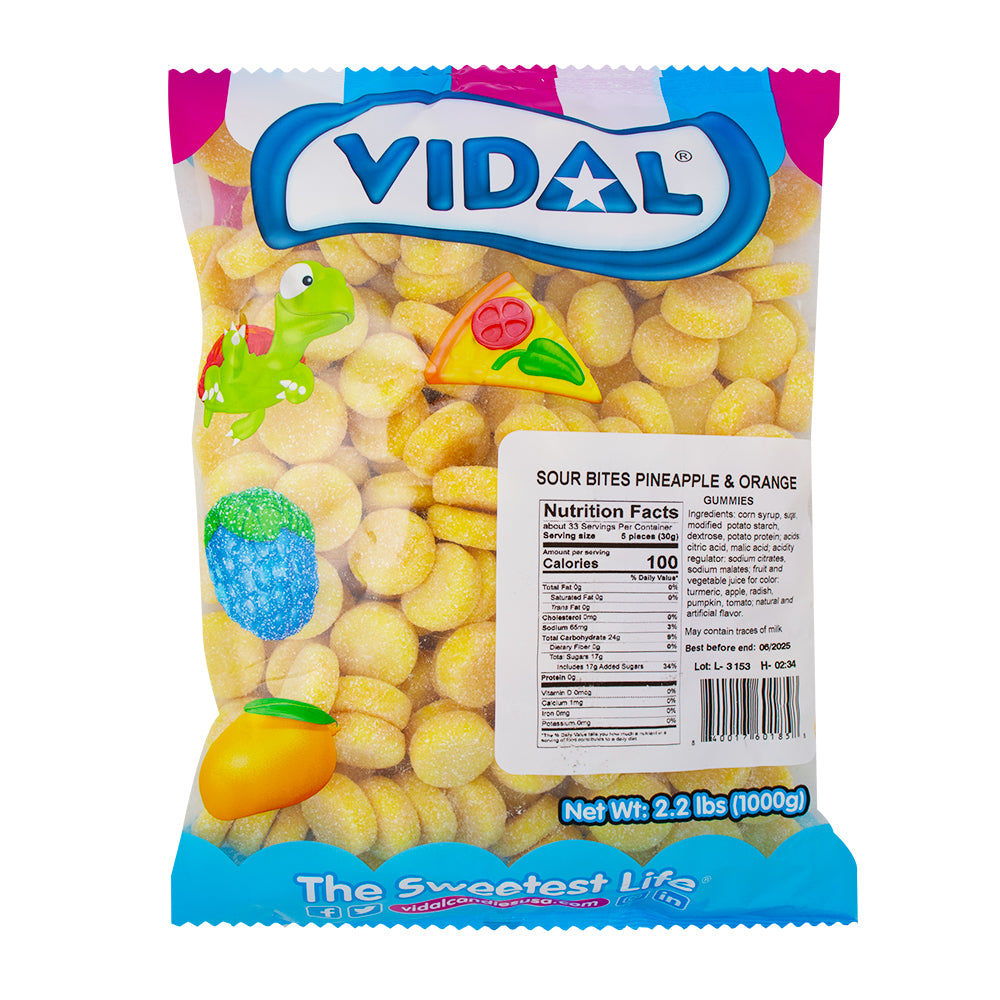 Vidal Sour Bites Pineapple & Orange Gummies - 2.2lbs - Gummy Candy - Bulk Candy